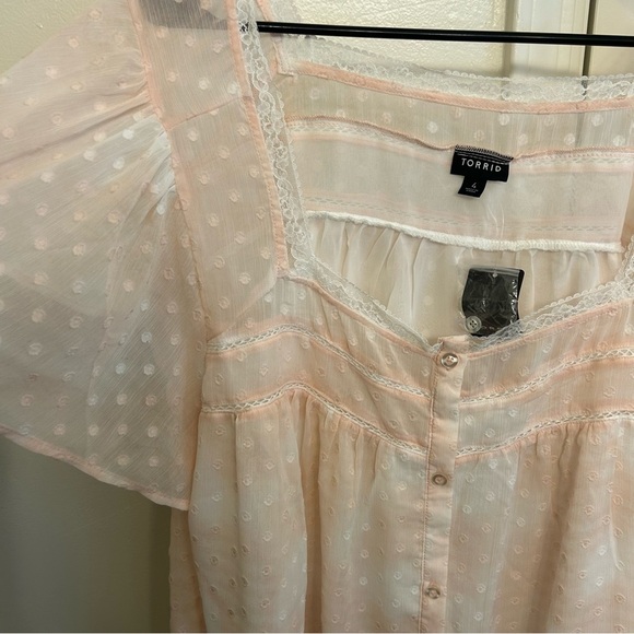 NWT Torrid 4x Pink Tie Dye Clip Dot Chiffon Blouse Sleeveless Ruffle Button Top - Picture 6 of 11